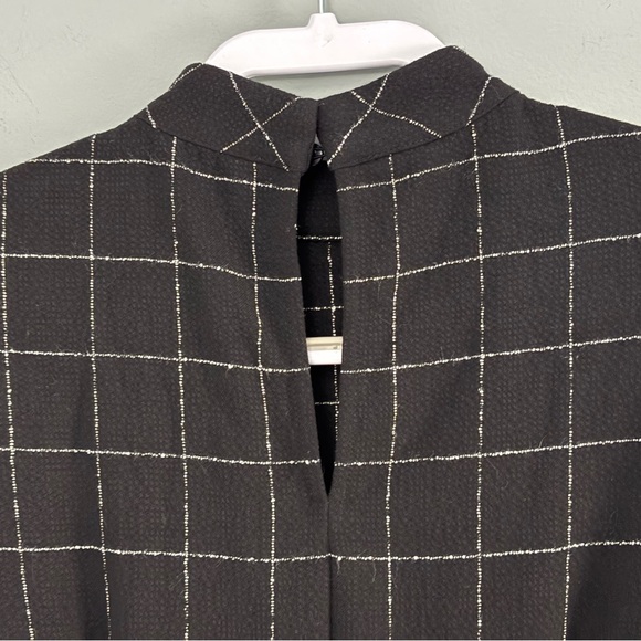 LOFT Windowpane Mock Neck Puff Sleeve Dress Black 0P - Picture 8 of 11